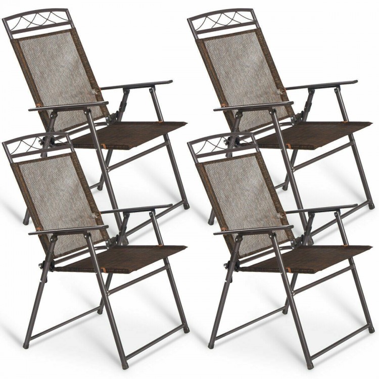 Set of 4 Patio Folding Sling Chairs Steel Camping DeckCostway Gallery View 6 of 10